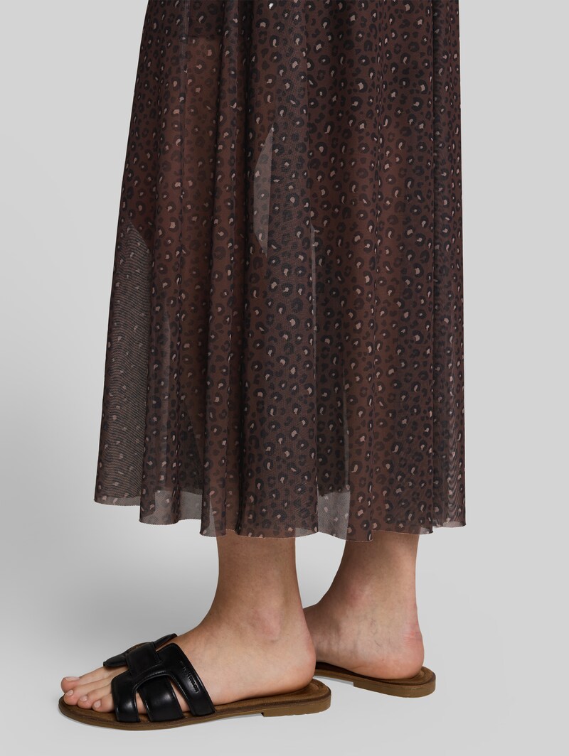Tom Tailor Fitted Mesh Midi-Kleid mit Animal-Print - Brown Black Leo Print