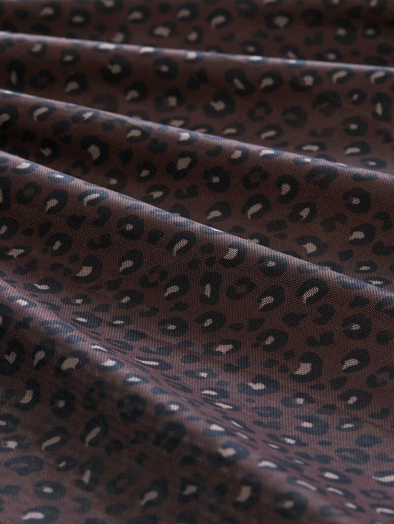 Tom Tailor Fitted Mesh Midi-Kleid mit Animal-Print - Brown Black Leo Print