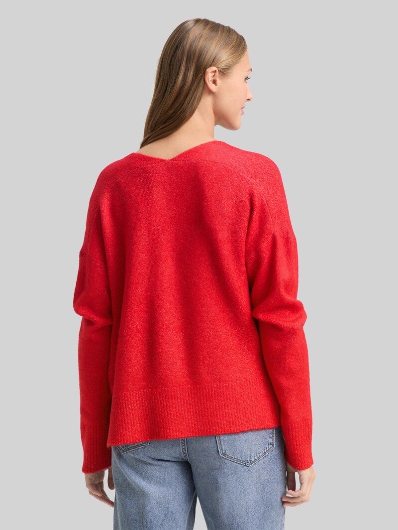 Tom Tailor Relaxed Fit Strickpullover mit V-Ausschnitt - Brilliant Red
