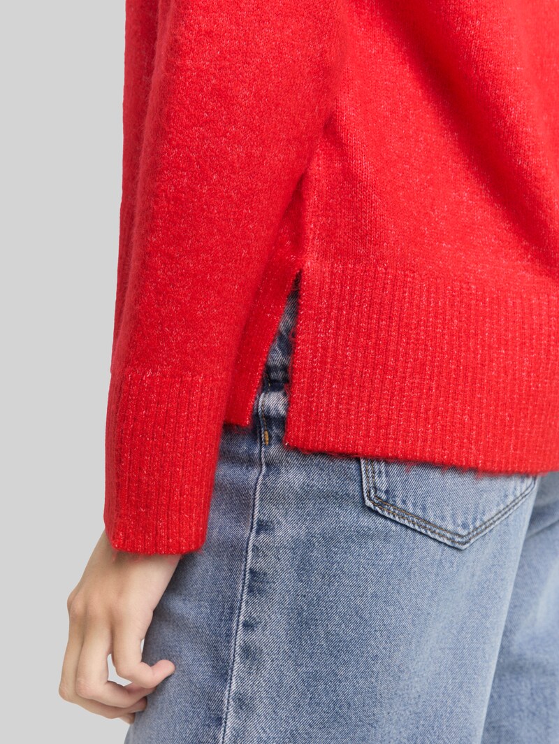 Tom Tailor Relaxed Fit Strickpullover mit V-Ausschnitt - Brilliant Red