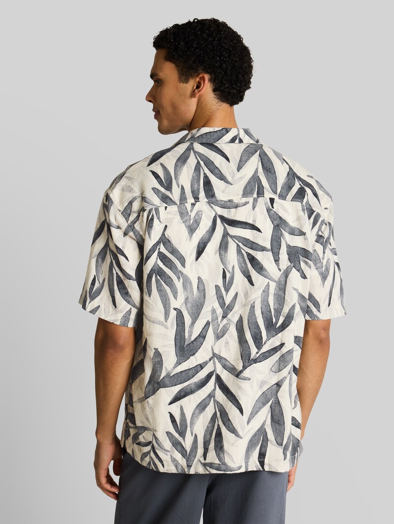 Tom Tailor Loose Fit Resort Kurzarmhemd mit Muster - White Black Watery Leaf Print