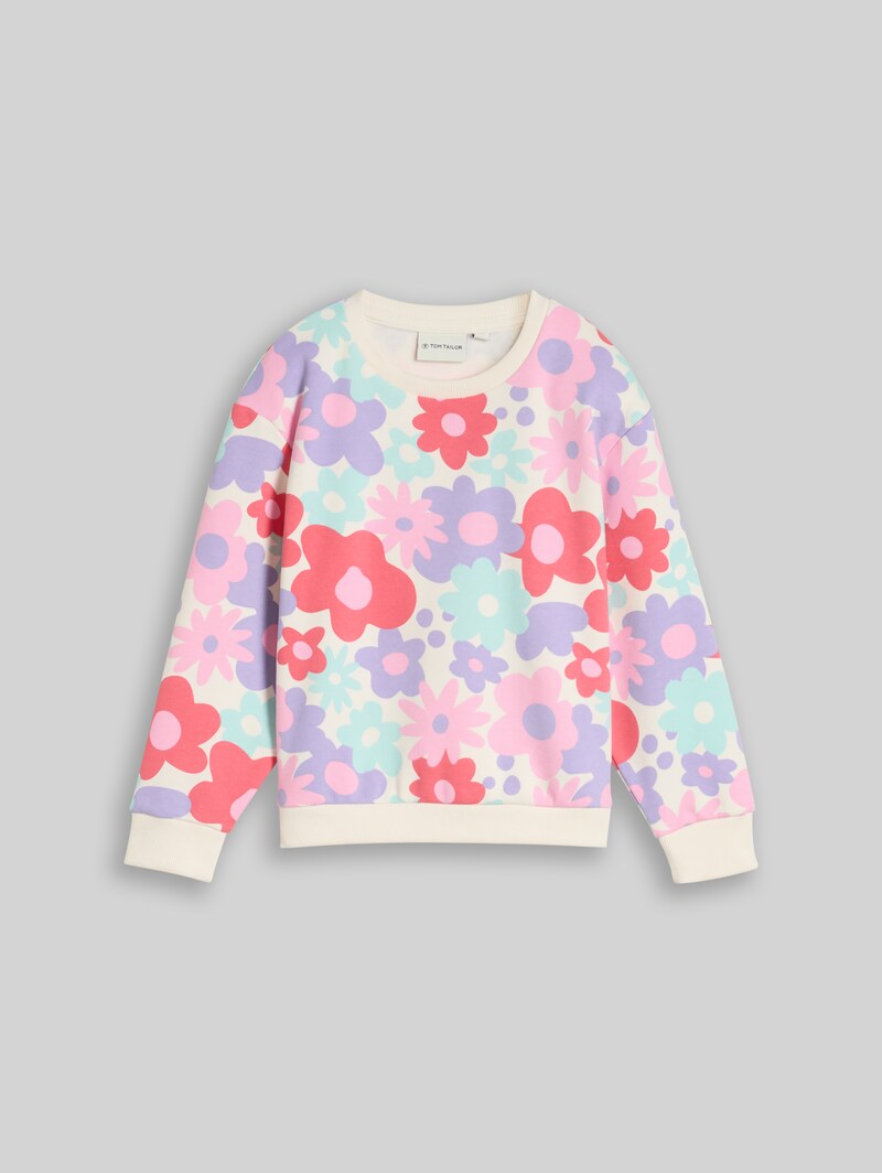 Tom Tailor Cropped Sweatshirt mit Blumenmuster - Colorful Big Floral Design