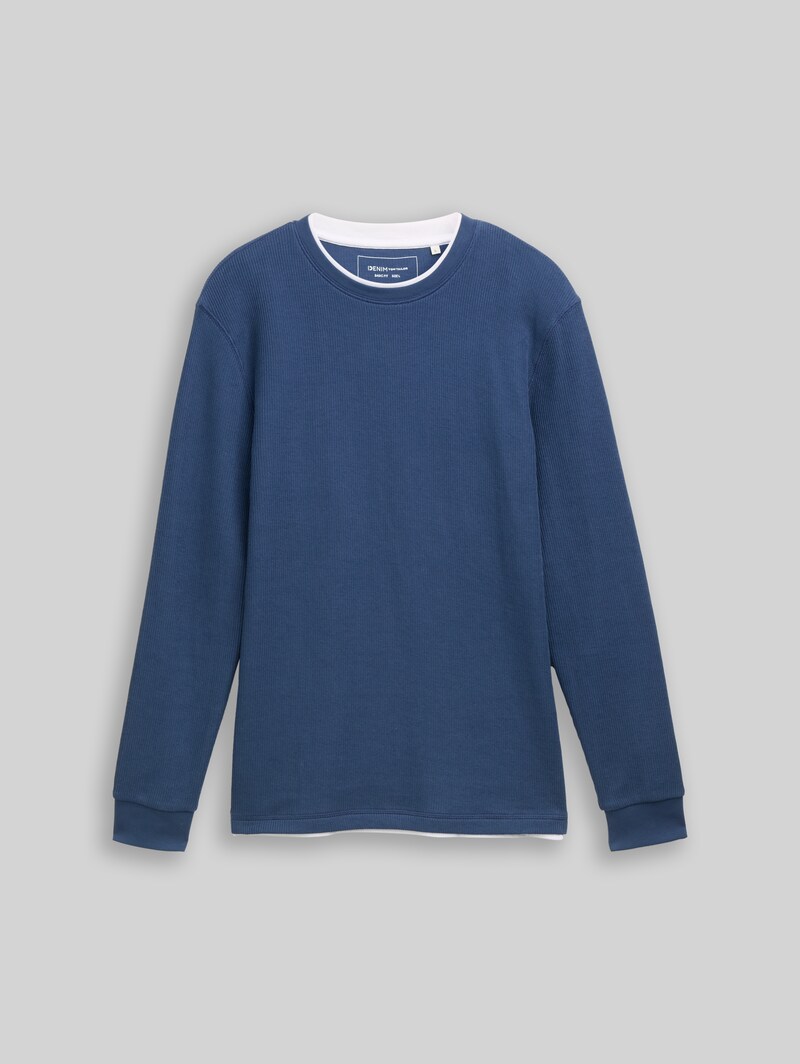 Tom Tailor Langarmshirt im 2-in-1-Look - Ocean Night Blue