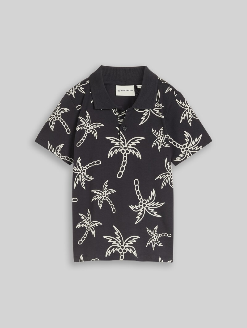 Tom Tailor Poloshirt mit Muster - Grey White Sketched Palm Trees