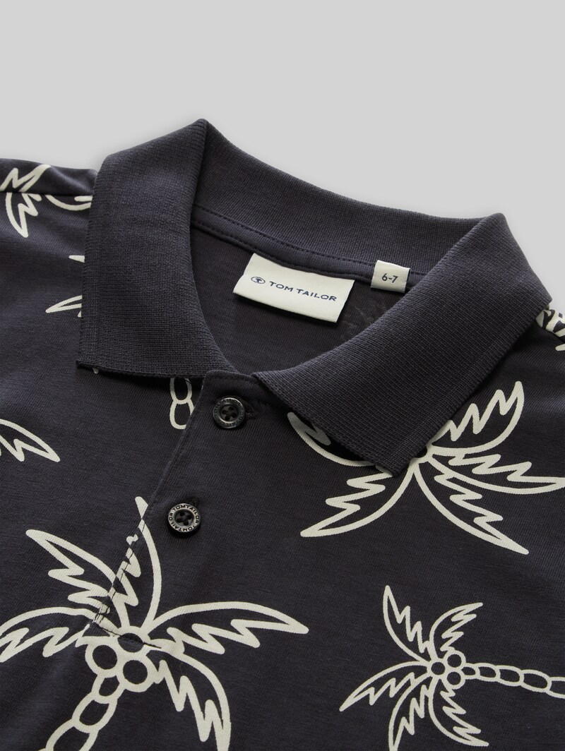 Tom Tailor Poloshirt mit Muster - Grey White Sketched Palm Trees