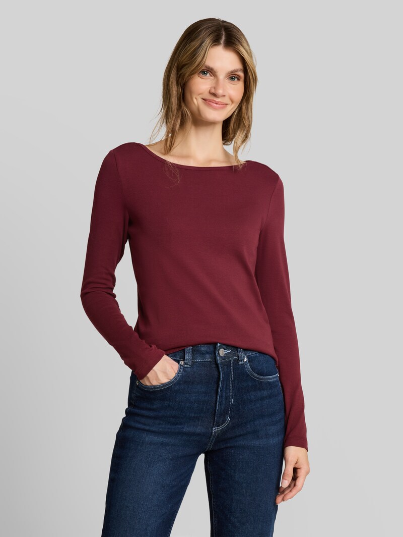 Tom Tailor Slim Fit Langarmshirt mit U-Boot-Ausschnitt - Preppy Plum Tom Tailor Slim Fit Langarmshirt mit U-Boot-Ausschnitt - Preppy Plum