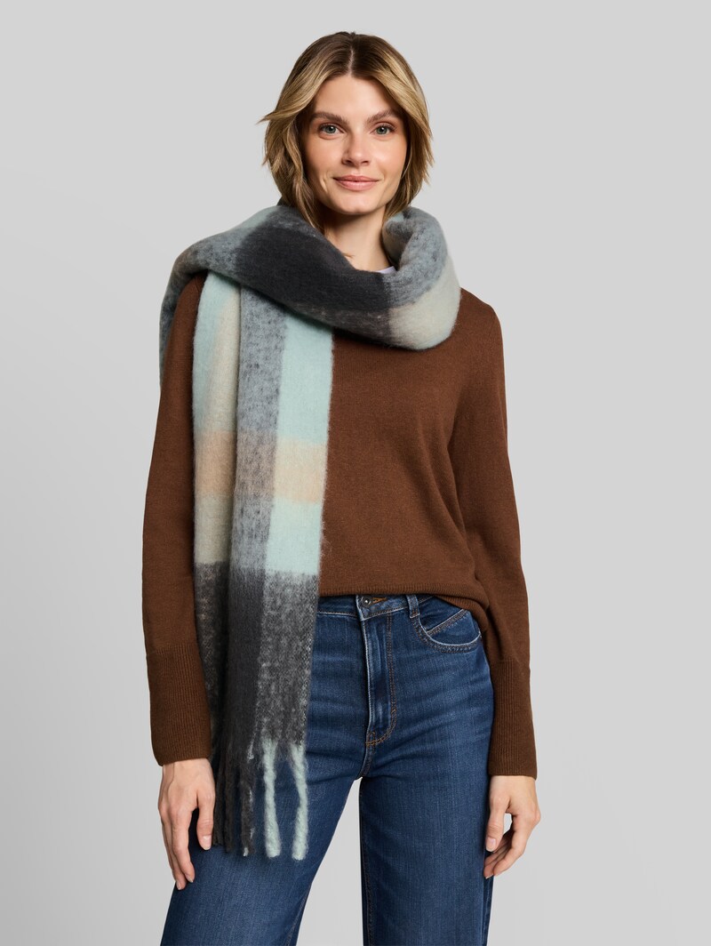 Tom Tailor Cosy Schal mit Fransen - Green Big Check