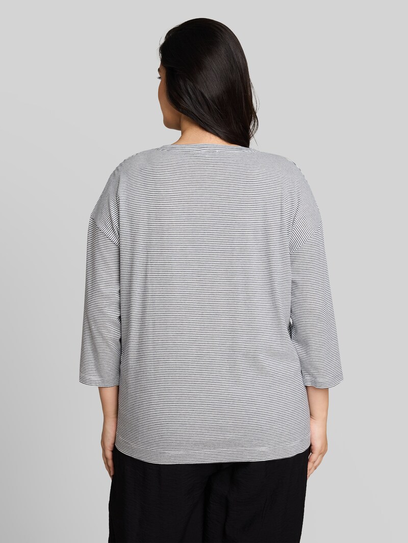 Tom Tailor Plus Size - Loose Fit T-Shirt mit Blumen-Applikation - Small White Navy Stripe