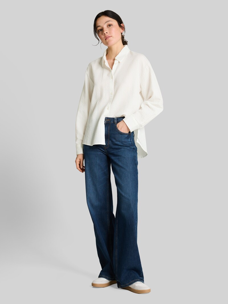 Tom Tailor Loose Fit Seersucker Hemdbluse - Off White