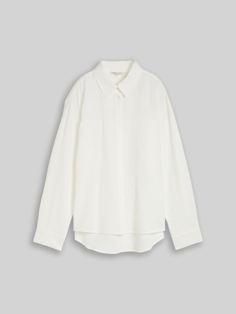 Tom Tailor Loose Fit Seersucker Hemdbluse - Off White