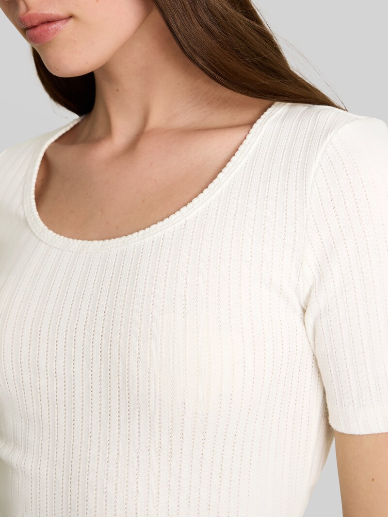 Tom Tailor Slim Fit Pointelle T-Shirt - Off White