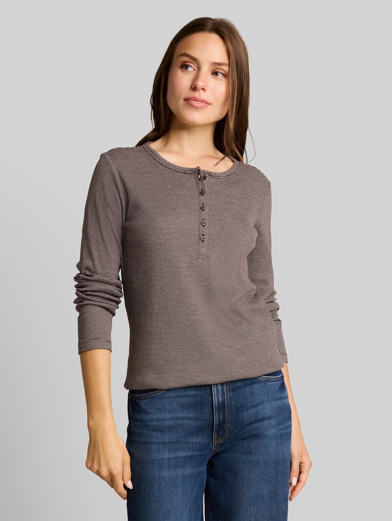Tom Tailor Henley Langarmshirt mit Rippstruktur - Java Brown Offwhite Stripe Tom Tailor Henley Langarmshirt mit Rippstruktur - Java Brown Offwhite Stripe