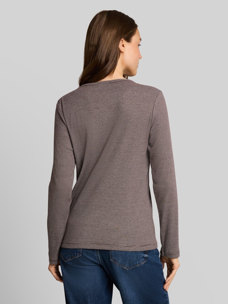 Tom Tailor Henley Langarmshirt mit Rippstruktur - Java Brown Offwhite Stripe