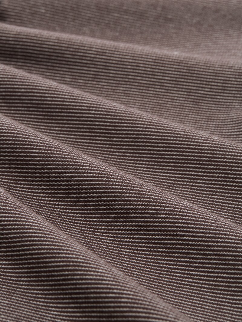 Tom Tailor Henley Langarmshirt mit Rippstruktur - Java Brown Offwhite Stripe