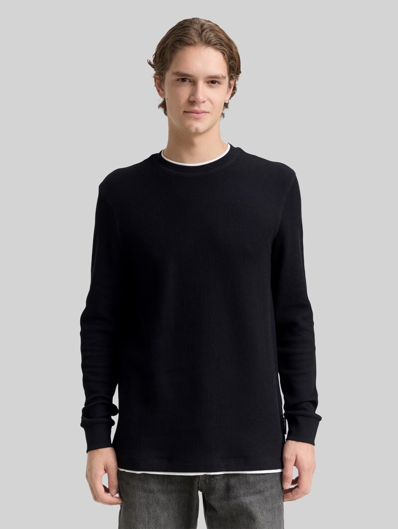 Tom Tailor Langarmshirt im 2-in-1-Look - Black Tom Tailor Langarmshirt im 2-in-1-Look - Black
