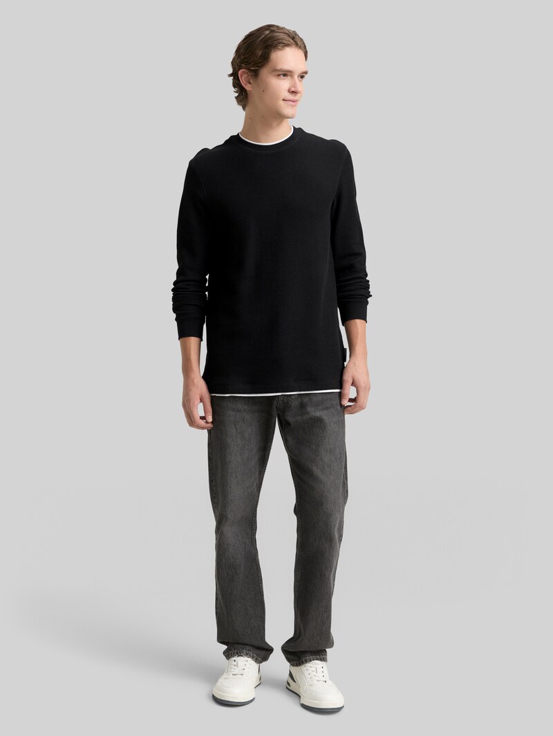 Tom Tailor Langarmshirt im 2-in-1-Look - Black