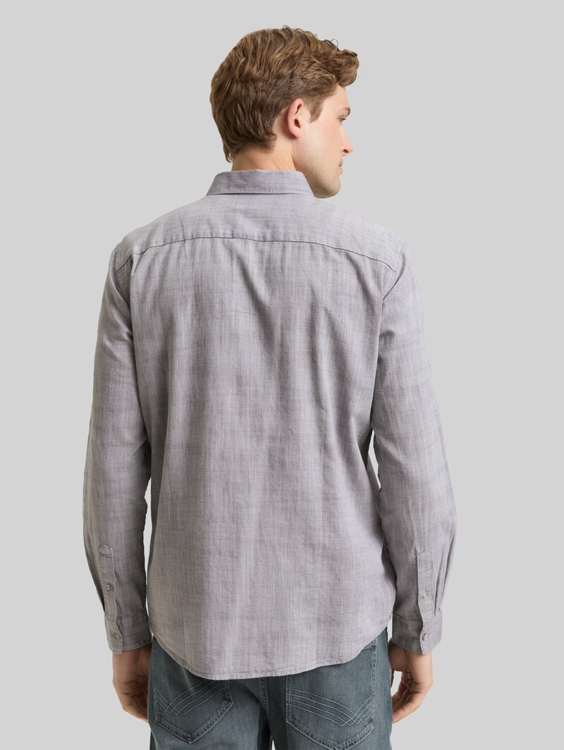 Tom Tailor Regular Fit Hemd mit Brusttasche - Pavement Grey White Structure