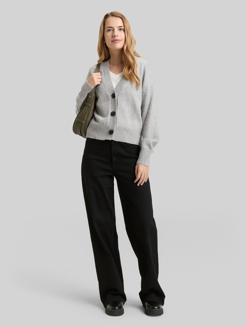 Tom Tailor Loose Fit Cardigan mit V-Ausschnitt - Medium Silver Grey Melange