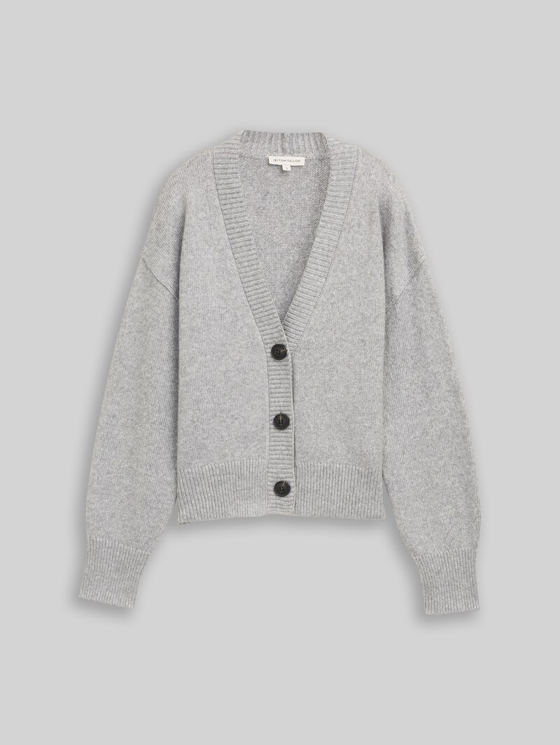 Tom Tailor Loose Fit Cardigan mit V-Ausschnitt - Medium Silver Grey Melange