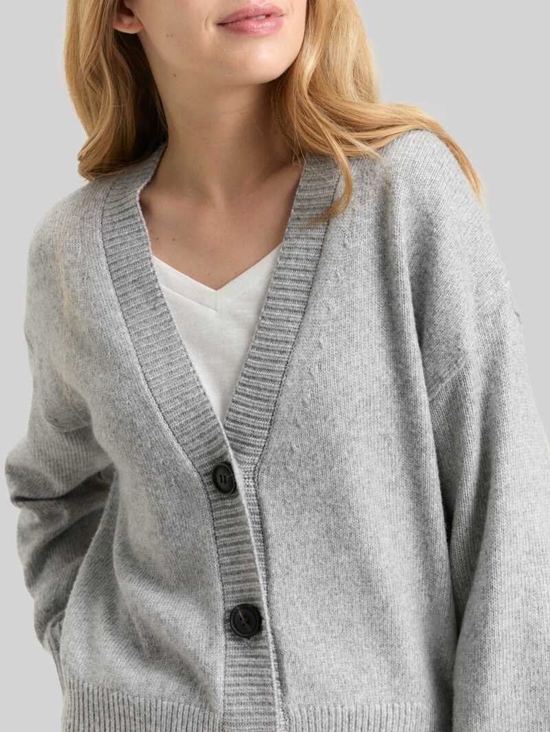 Tom Tailor Loose Fit Cardigan mit V-Ausschnitt - Medium Silver Grey Melange