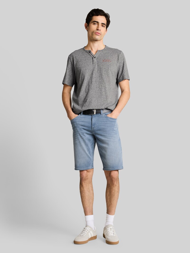 Tom Tailor Henley T-Shirt mit feinem Streifenmuster - White Tarmac Grey Fine Stripe