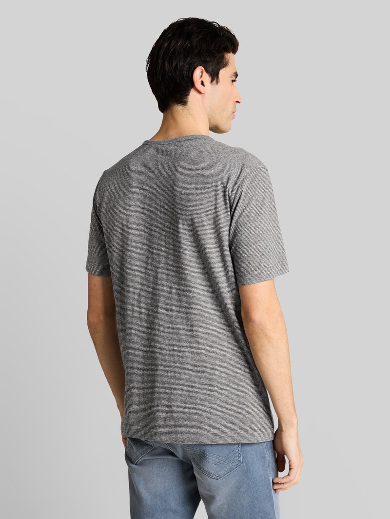 Tom Tailor Henley T-Shirt mit feinem Streifenmuster - White Tarmac Grey Fine Stripe