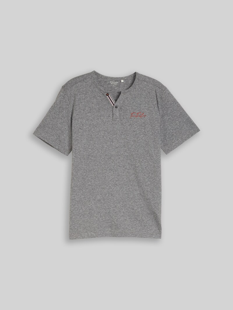 Tom Tailor Henley T-Shirt mit feinem Streifenmuster - White Tarmac Grey Fine Stripe