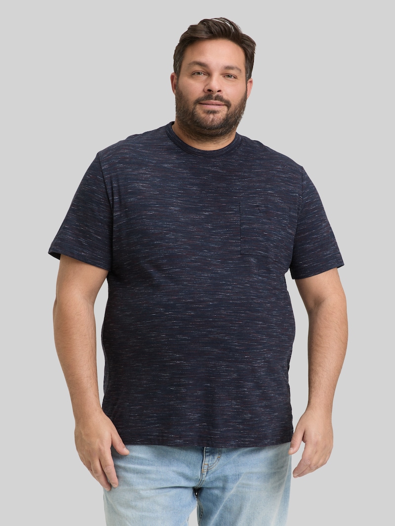Tom Tailor Plus Size - T-Shirt in Melange-Optik mit Brusttasche - Navy Red Multi Inject Tom Tailor Plus Size - T-Shirt in Melange-Optik mit Brusttasche - Navy Red Multi Inject