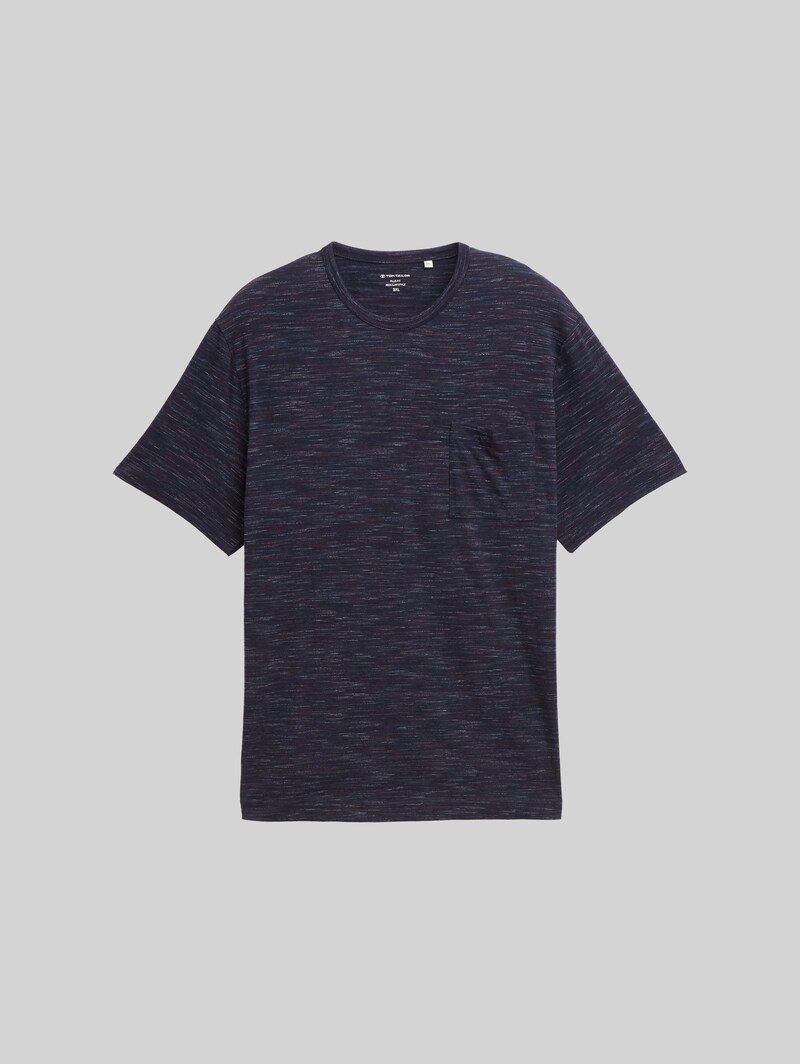 Tom Tailor Plus Size - T-Shirt in Melange-Optik mit Brusttasche - Navy Red Multi Inject