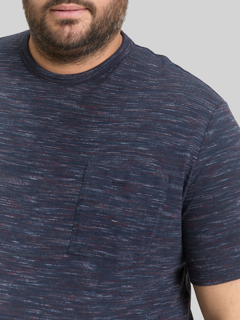 Tom Tailor Plus Size - T-Shirt in Melange-Optik mit Brusttasche - Navy Red Multi Inject