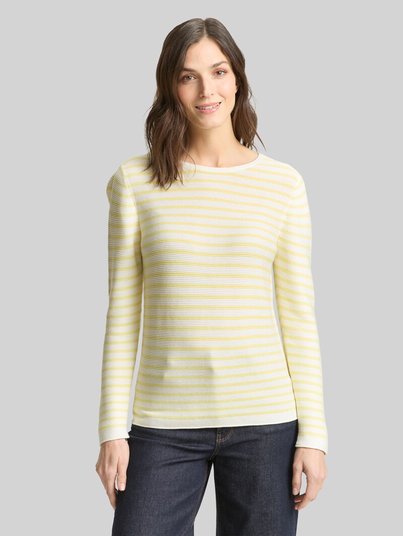 Tom Tailor Strickpullover aus Baumwolle - Yellow Offwhite Knit Stripe Tom Tailor Strickpullover aus Baumwolle - Yellow Offwhite Knit Stripe