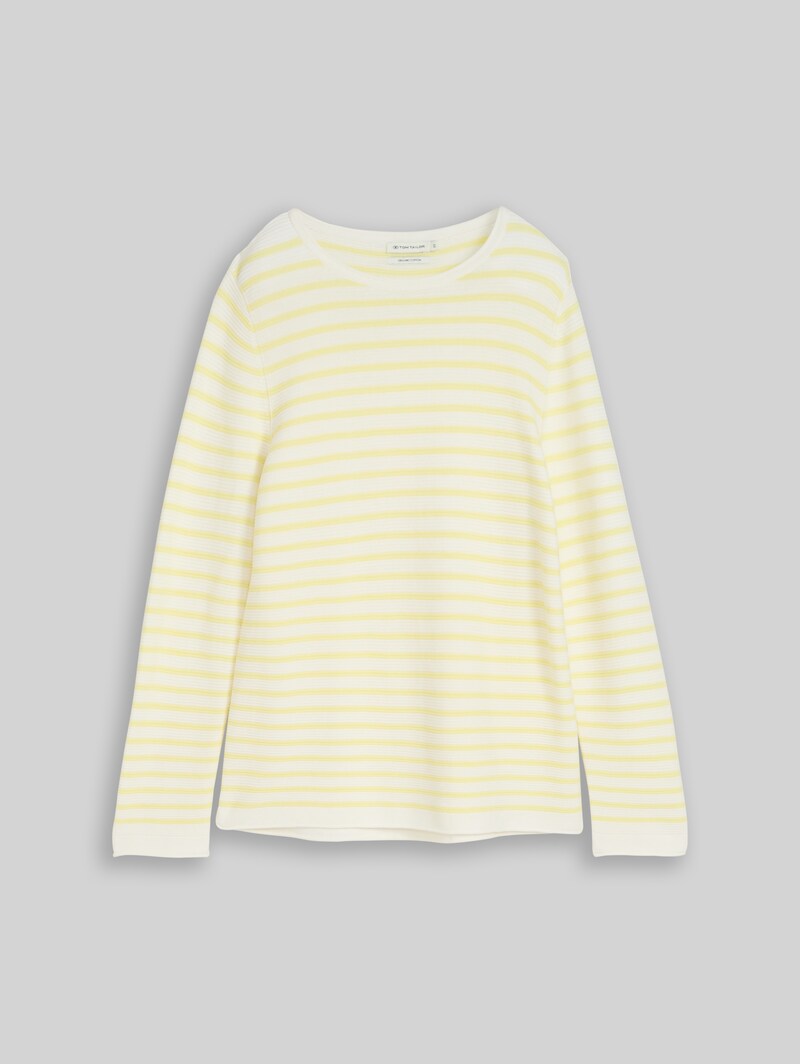 Tom Tailor Strickpullover aus Baumwolle - Yellow Offwhite Knit Stripe