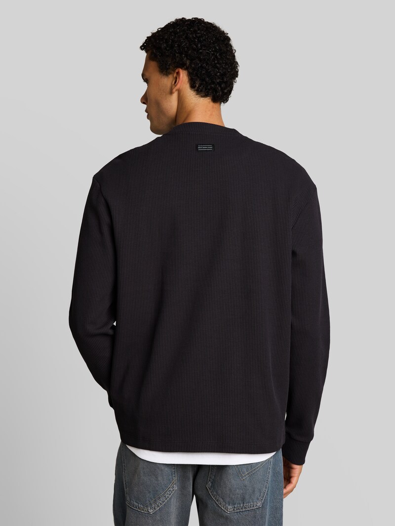 Tom Tailor Relaxed Fit Langarmshirt mit Rippstruktur - Coal Grey