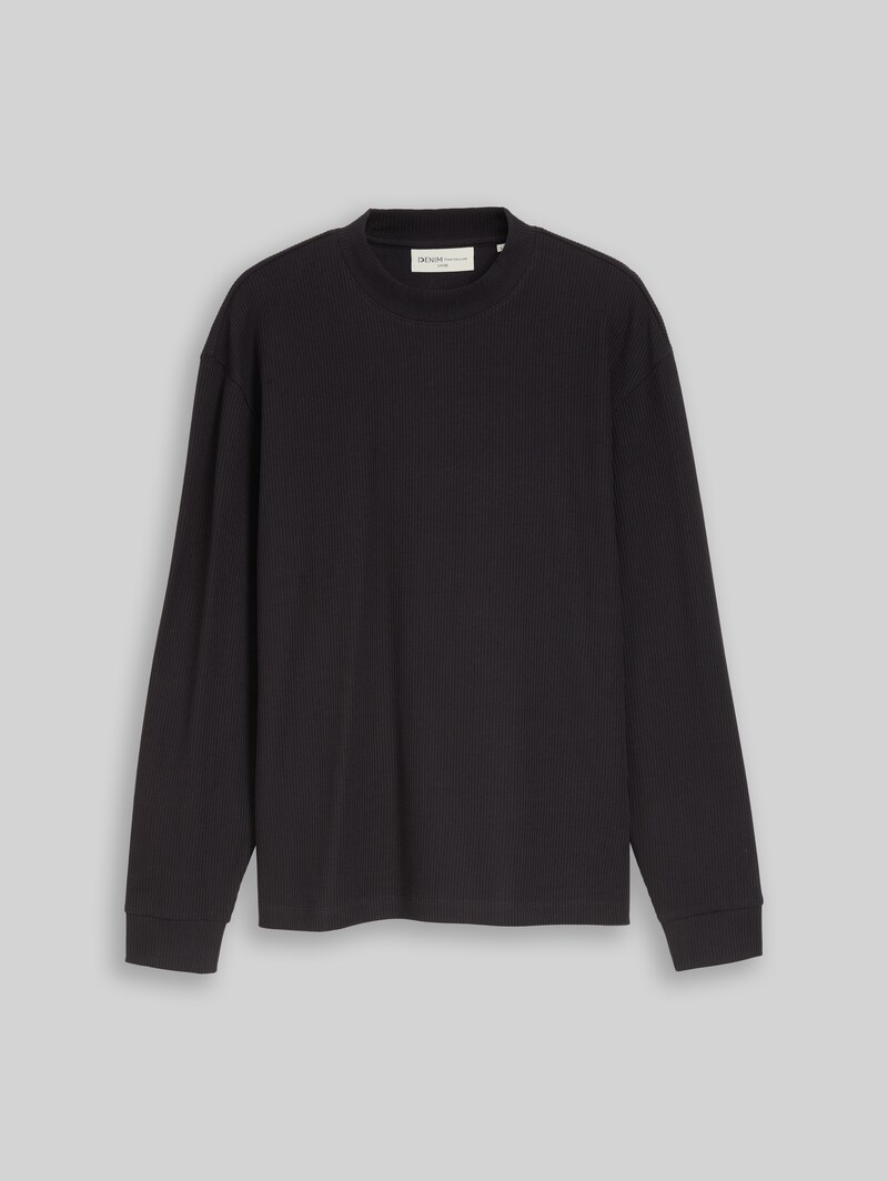 Tom Tailor Relaxed Fit Langarmshirt mit Rippstruktur - Coal Grey
