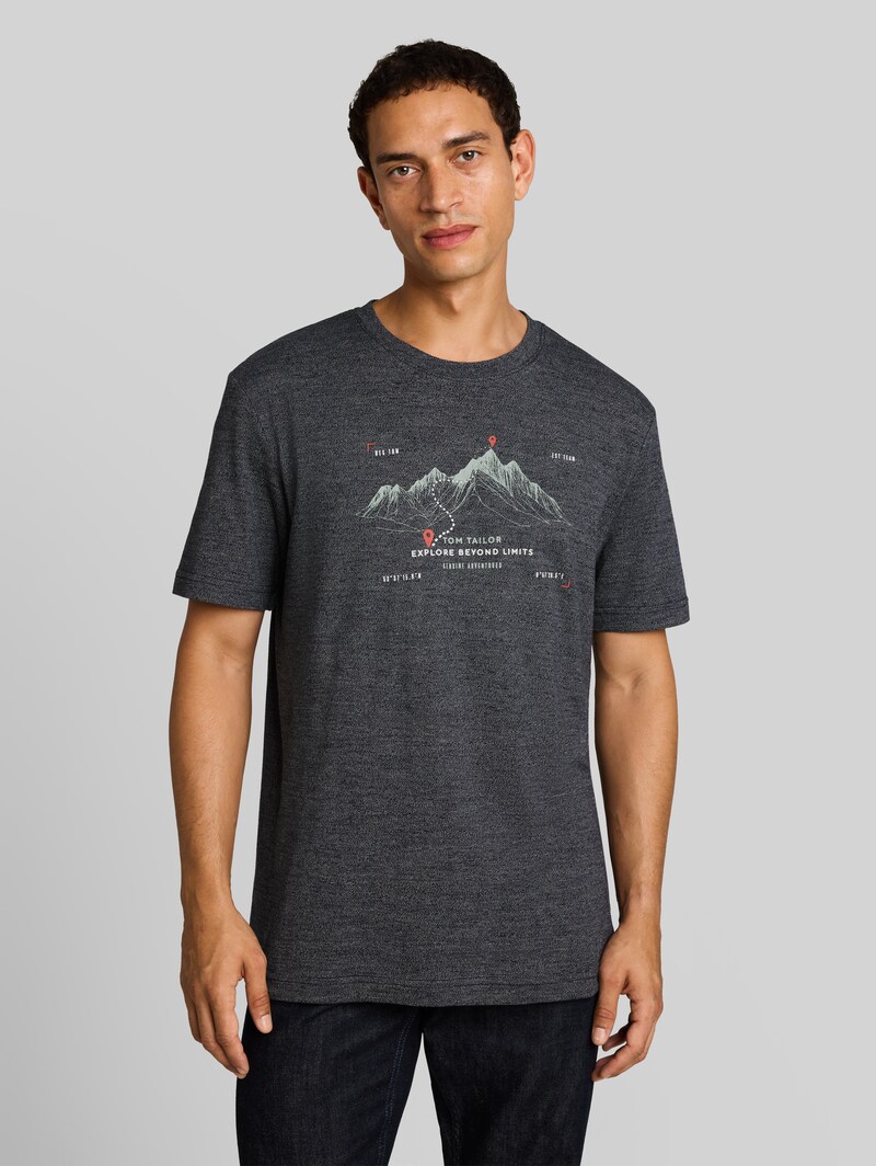 Tom Tailor T-Shirt mit Print - Navy Gardenia White Injected Tom Tailor T-Shirt mit Print - Navy Gardenia White Injected