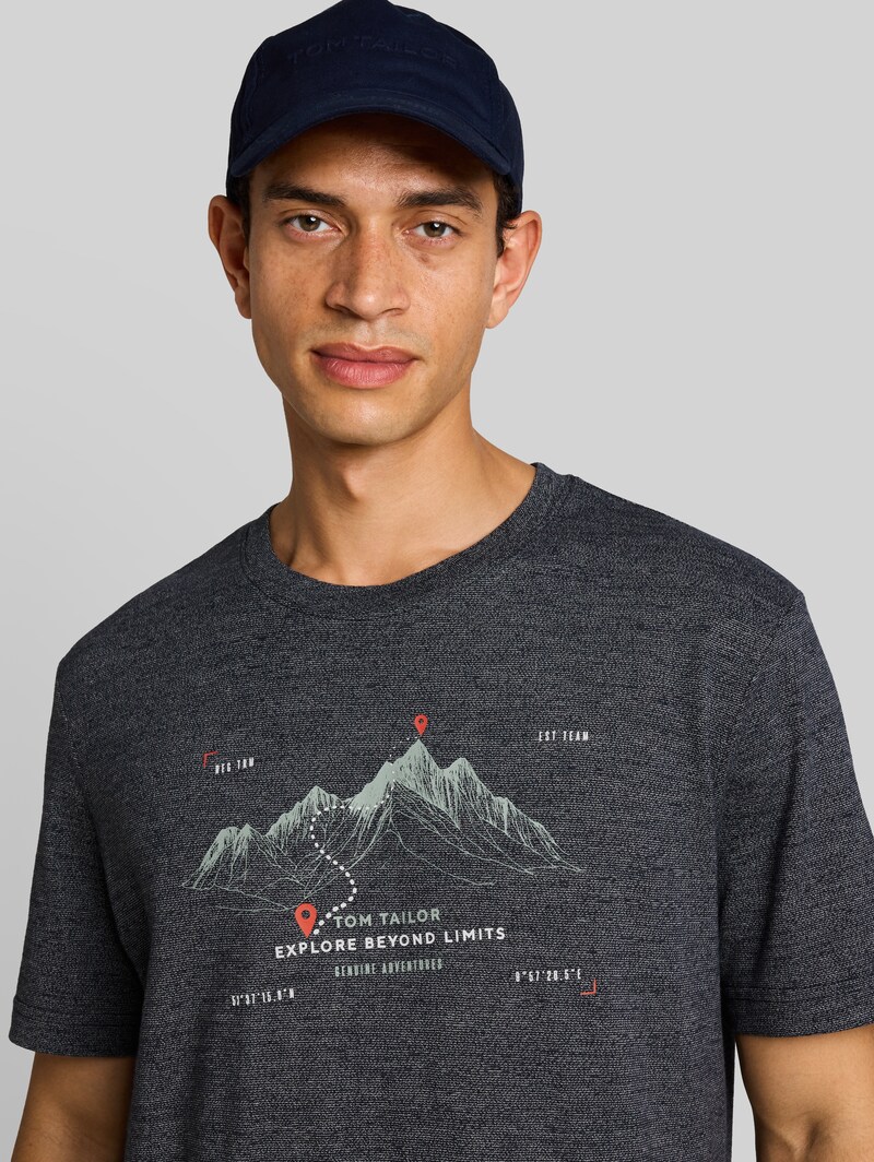 Tom Tailor T-Shirt mit Print - Navy Gardenia White Injected