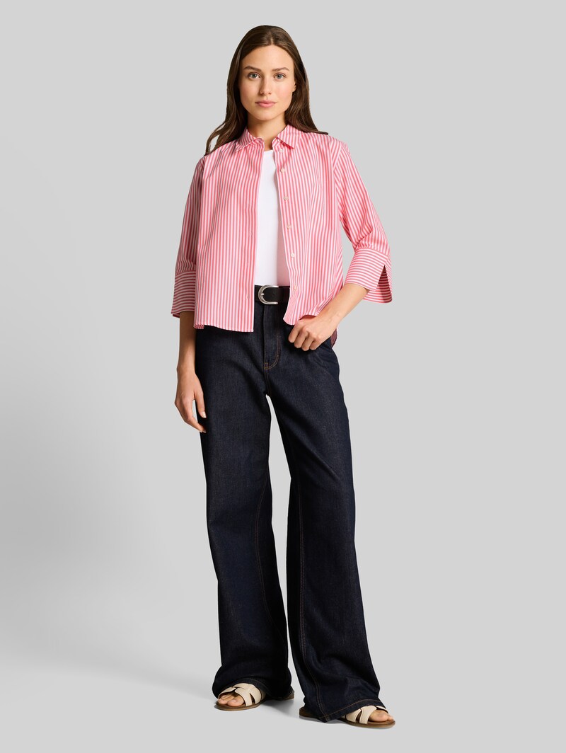 Tom Tailor Popeline Hemdbluse mit 3/4-Arm - Soft Coral White Thin Stripe
