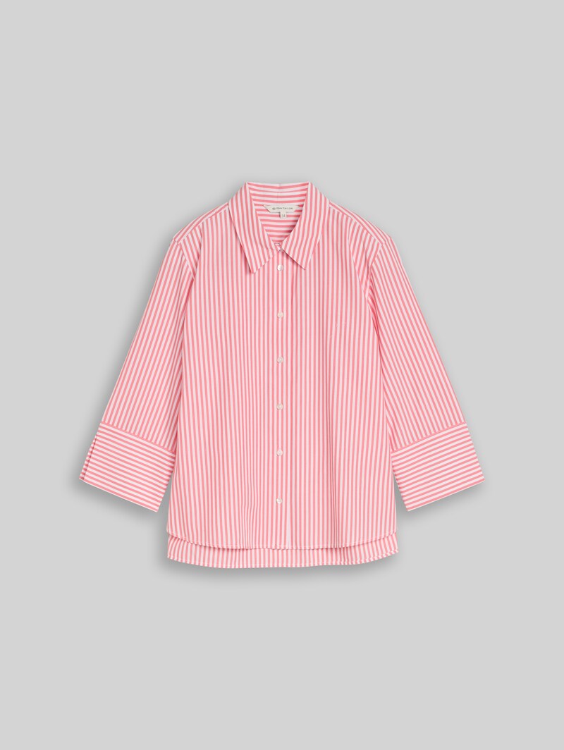 Tom Tailor Popeline Hemdbluse mit 3/4-Arm - Soft Coral White Thin Stripe