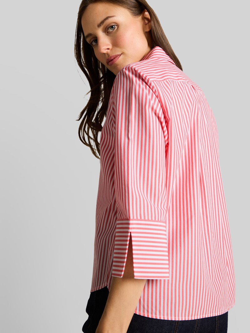 Tom Tailor Popeline Hemdbluse mit 3/4-Arm - Soft Coral White Thin Stripe