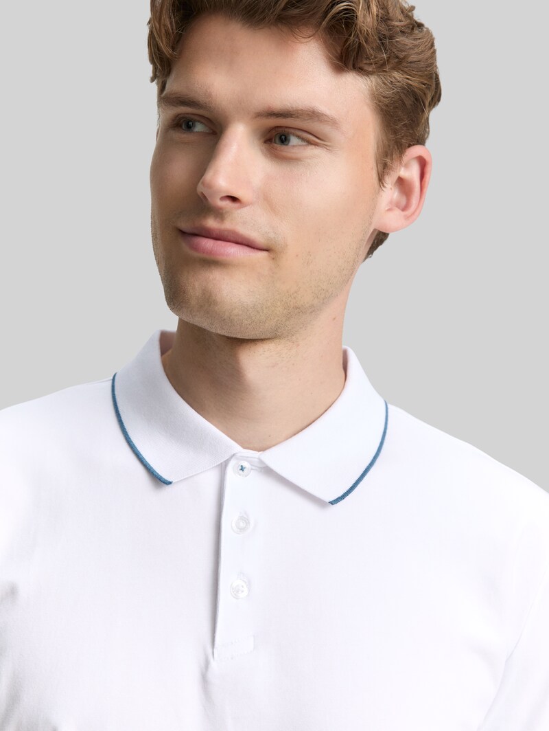 Tom Tailor Slim Fit Jersey Poloshirt mit Stretch - White