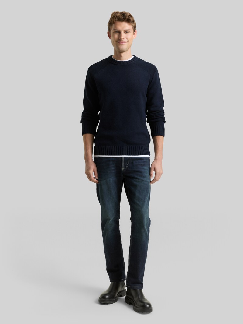 Tom Tailor Strickpullover mit Ripp-Details - Knitted Navy Melange