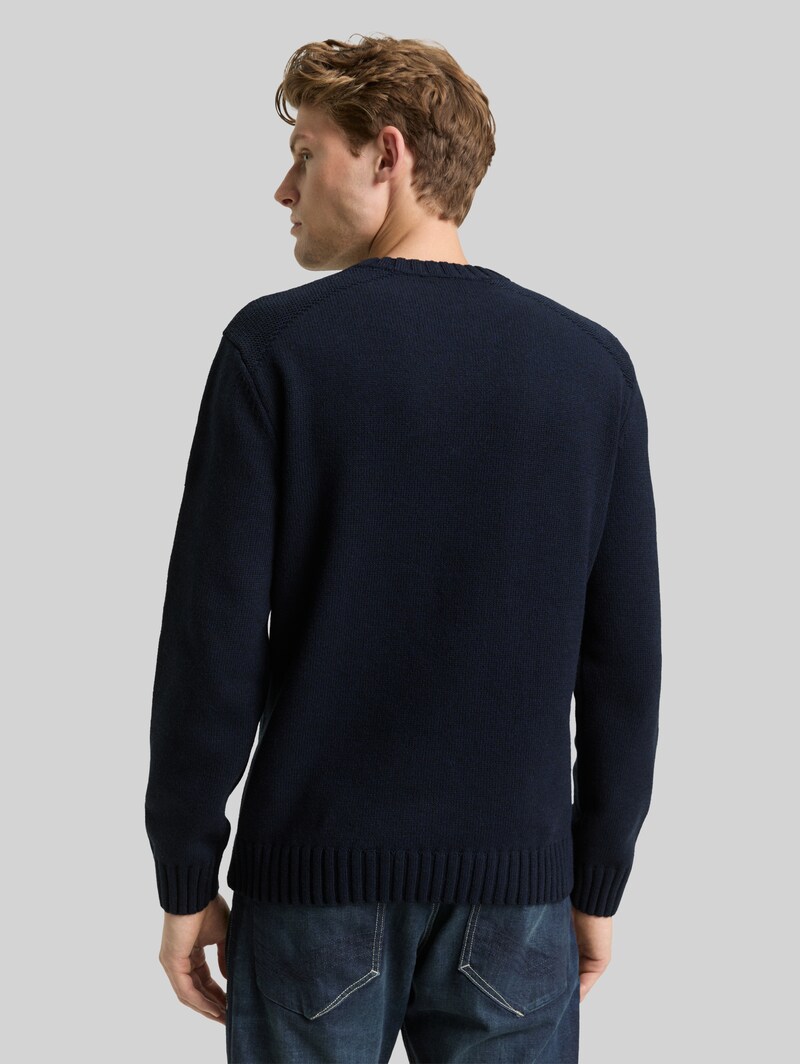 Tom Tailor Strickpullover mit Ripp-Details - Knitted Navy Melange