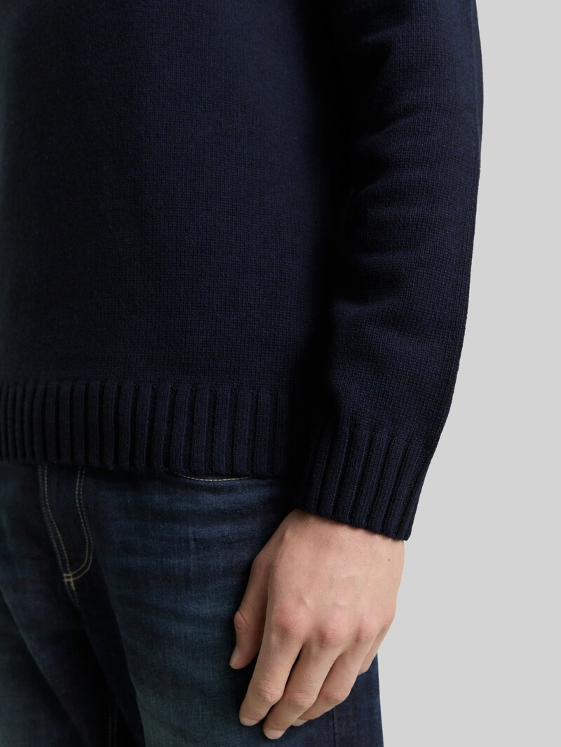 Tom Tailor Strickpullover mit Ripp-Details - Knitted Navy Melange