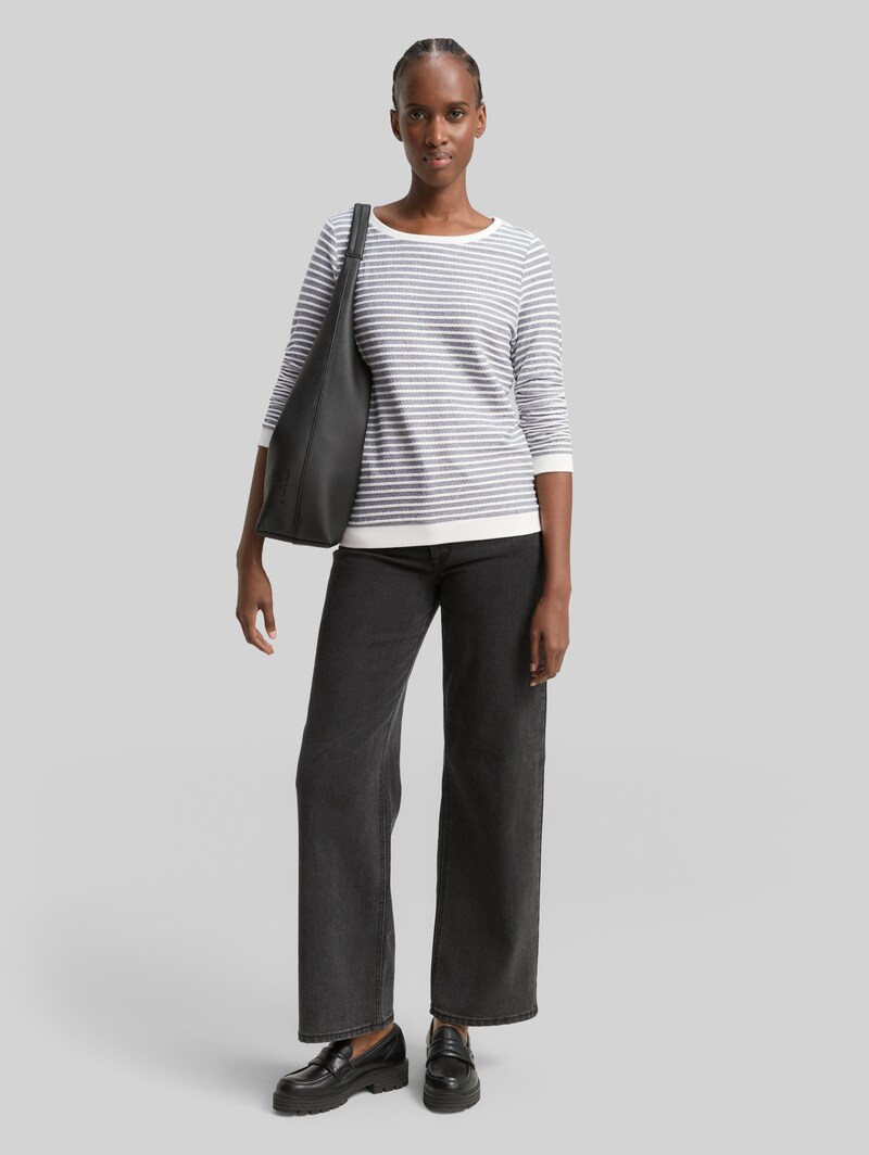 Tom Tailor Sweatshirt mit Streifenmuster - Blue White Structured Stripe