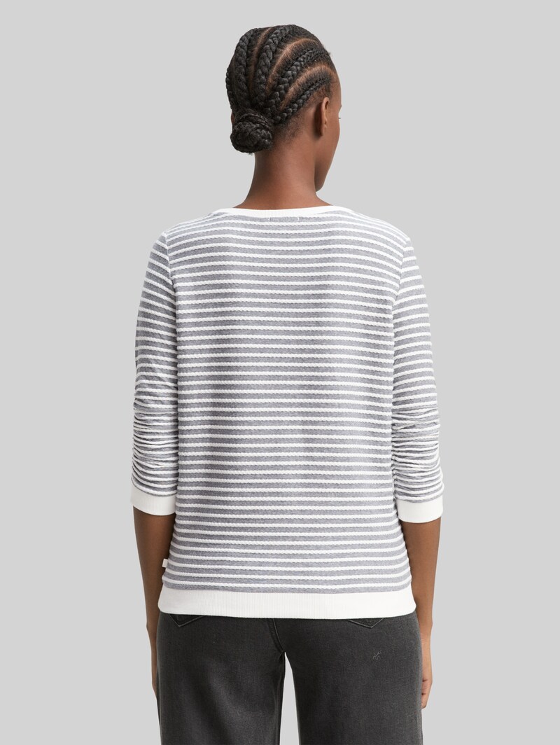Tom Tailor Sweatshirt mit Streifenmuster - Blue White Structured Stripe