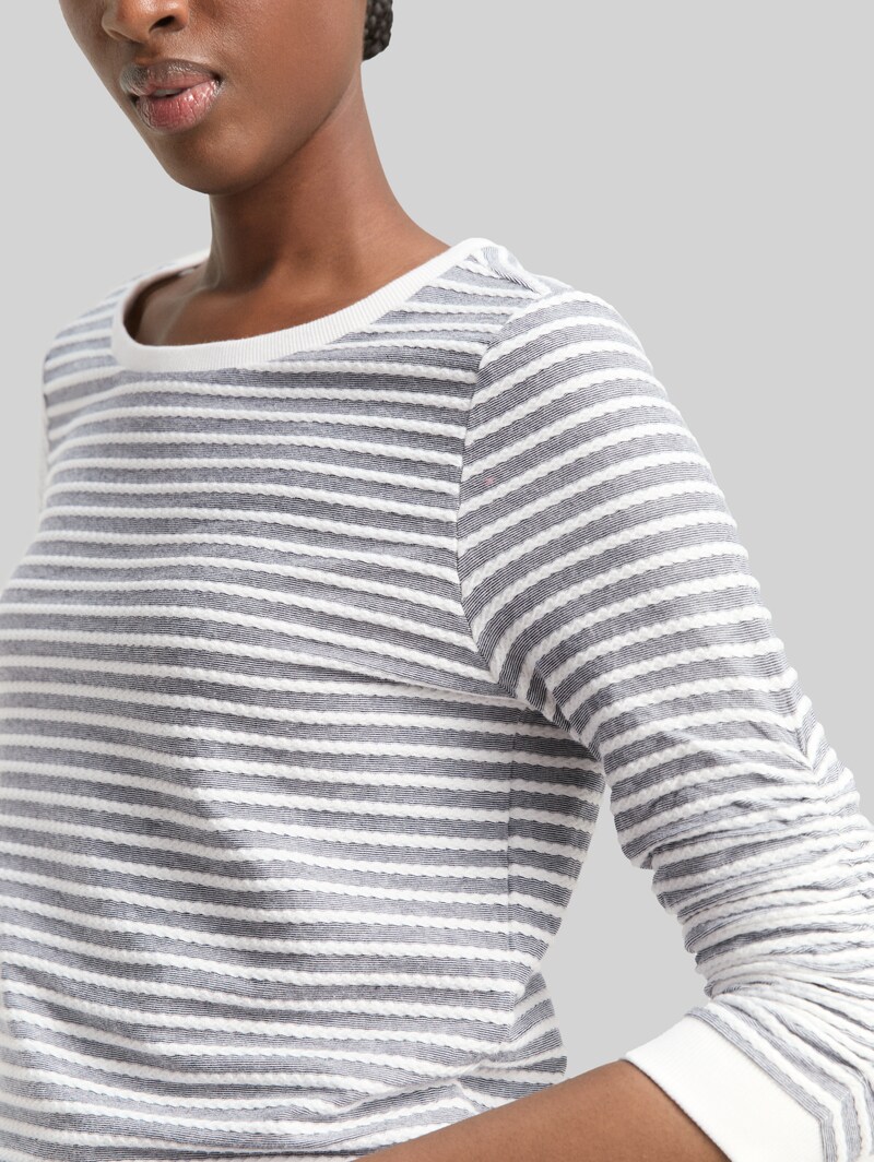 Tom Tailor Sweatshirt mit Streifenmuster - Blue White Structured Stripe