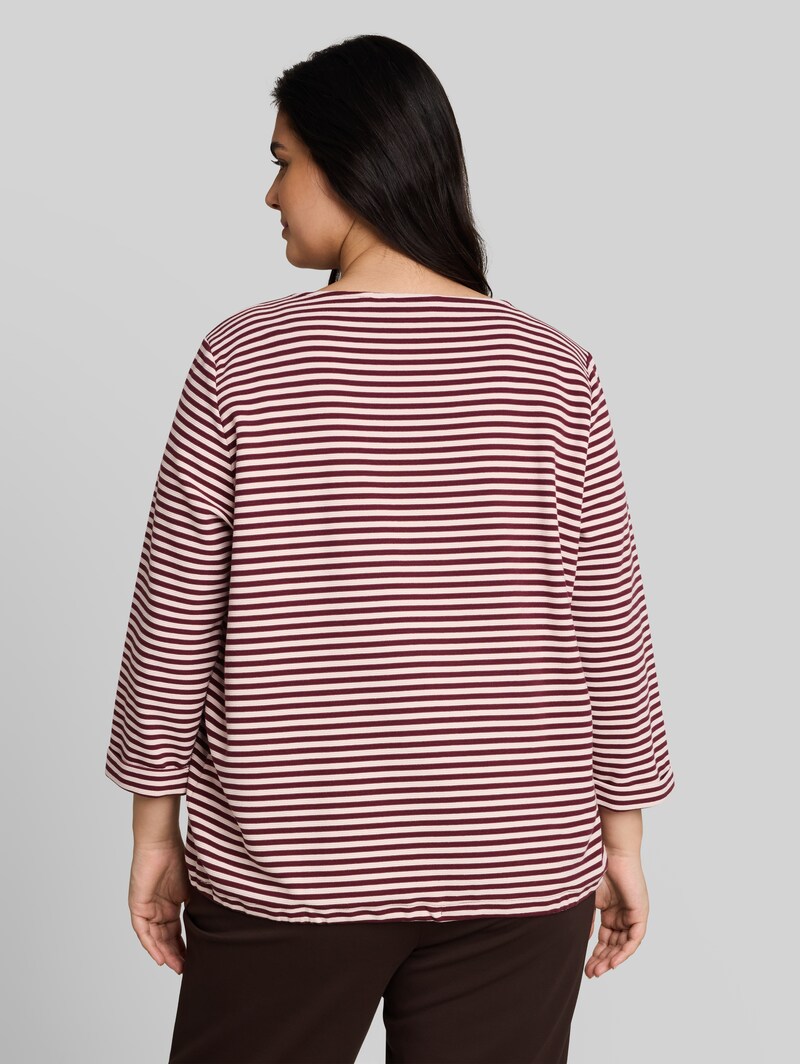 Tom Tailor Plus Size - Langarmshirt mit Knopf-Details - Light Pink Preppy Plum Stripe