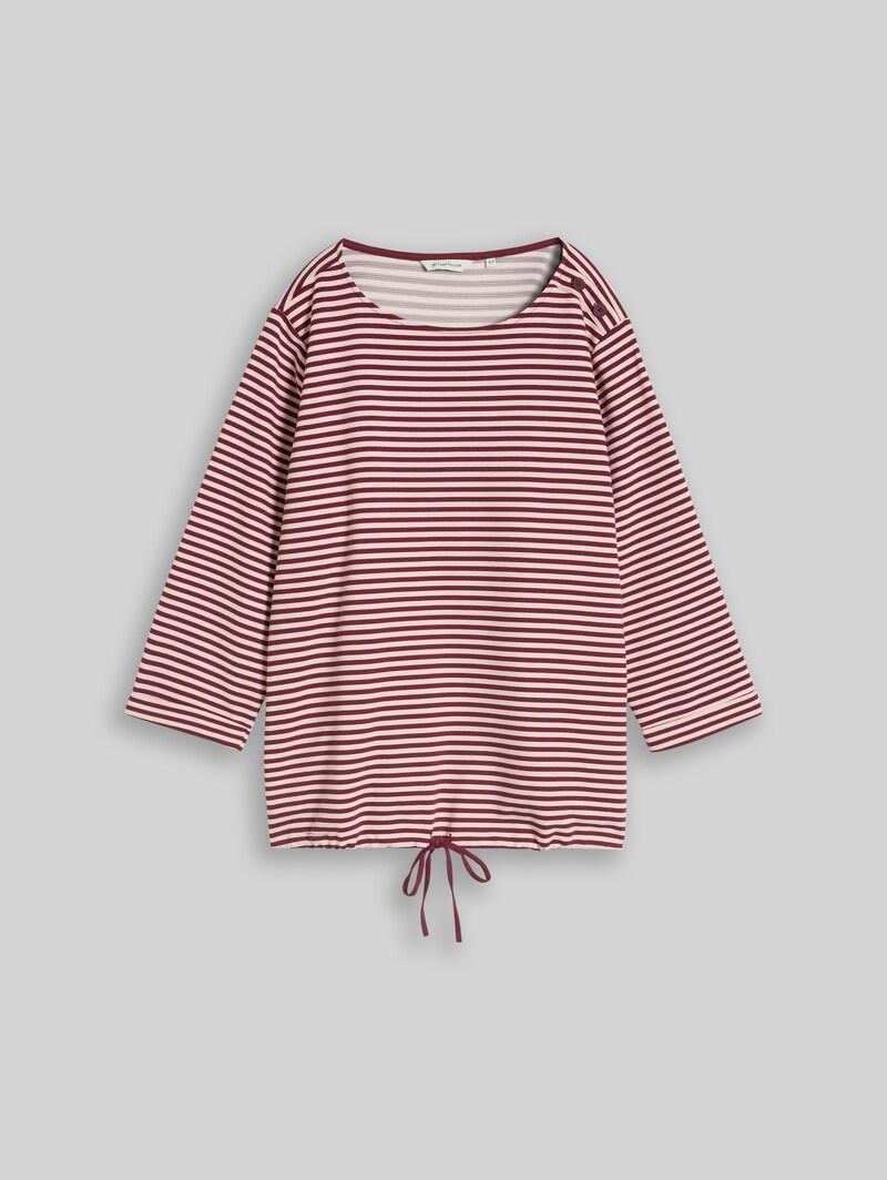 Tom Tailor Plus Size - Langarmshirt mit Knopf-Details - Light Pink Preppy Plum Stripe