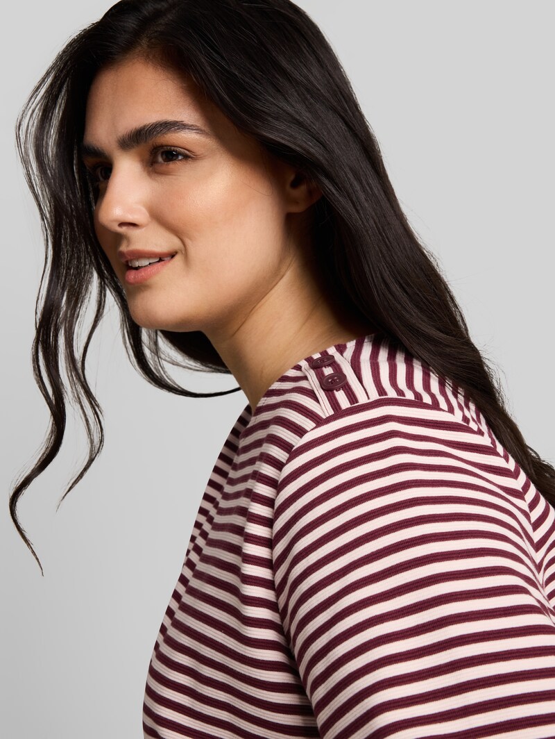 Tom Tailor Plus Size - Langarmshirt mit Knopf-Details - Light Pink Preppy Plum Stripe