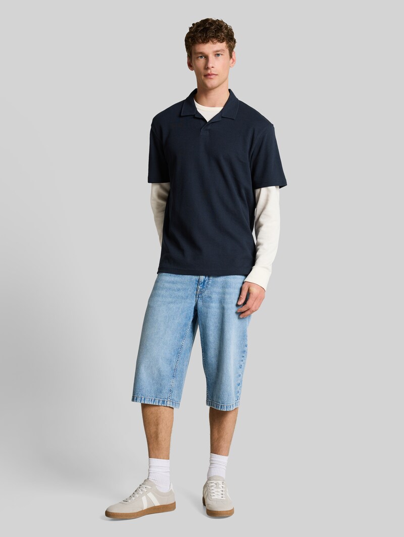 Tom Tailor Relaxed Fit Resort Poloshirt mit Waffelstruktur - Sky Captain Blue